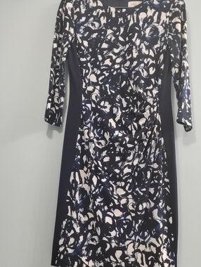 Eliza J Navy, Black & White Abstract Brushstroke 3/4 Sleeve Sheath Dress Size 8